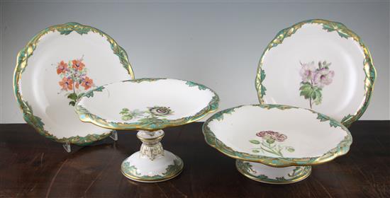 Mid 19th century Davenport part dessert service, 25cm x 15cm, plates 22.5cm(-)